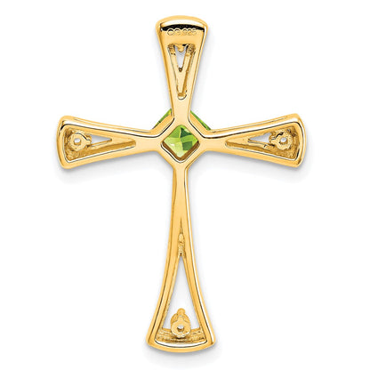10K Gelbgold Kreuzanhänger mit Peridot und echten Diamanten