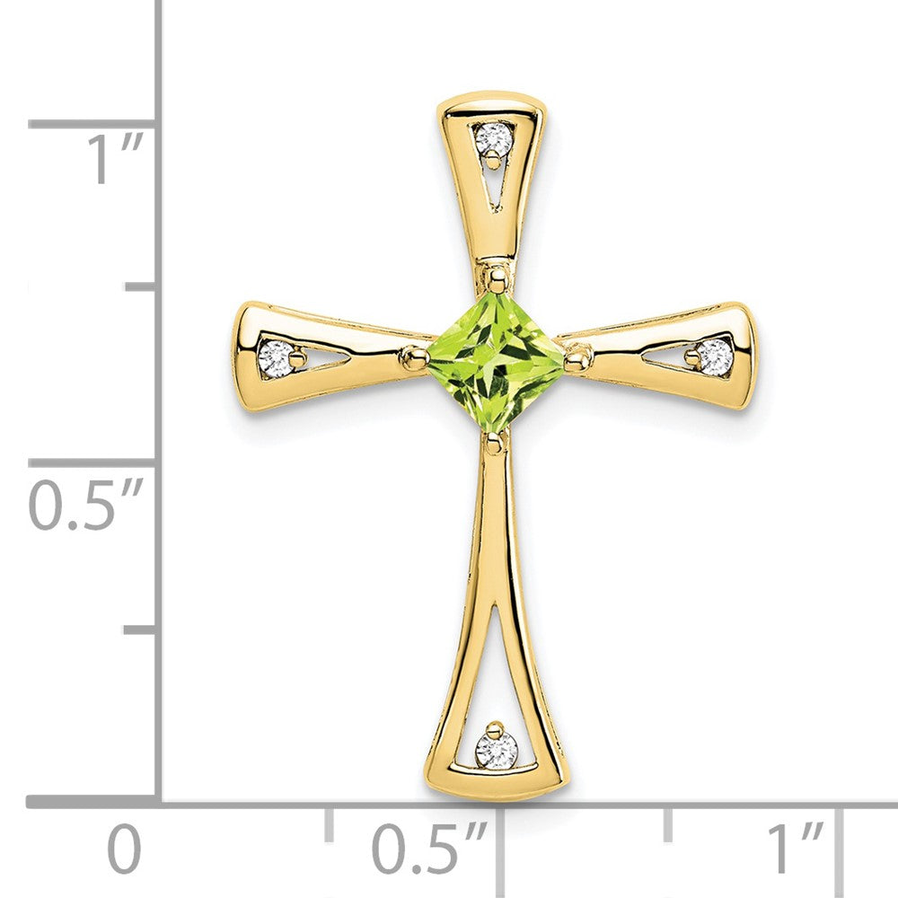 10K Gelbgold Kreuzanhänger mit Peridot und echten Diamanten