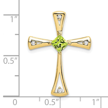 10K Gelbgold Kreuzanhänger mit Peridot und echten Diamanten