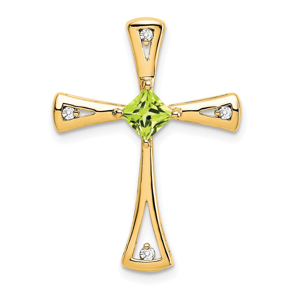 10K Gelbgold Kreuzanhänger mit Peridot und echten Diamanten
