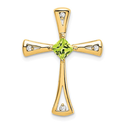 10K Gelbgold Kreuzanhänger mit Peridot und echten Diamanten