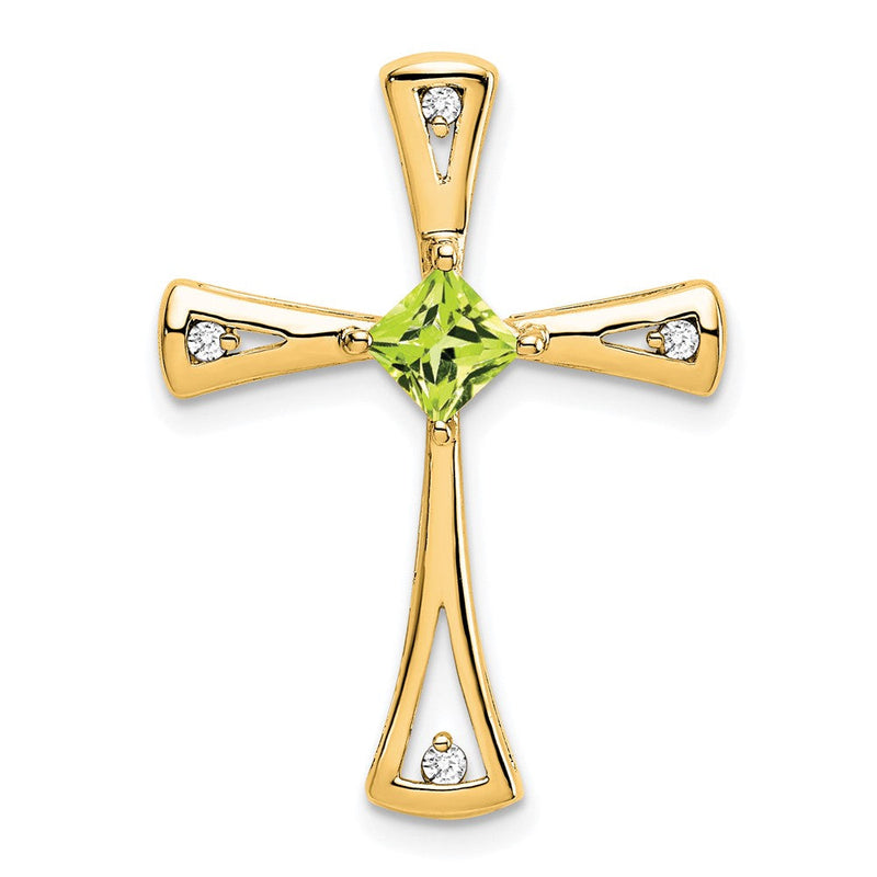 10K Gelbgold Kreuzanhänger mit Peridot und echten Diamanten