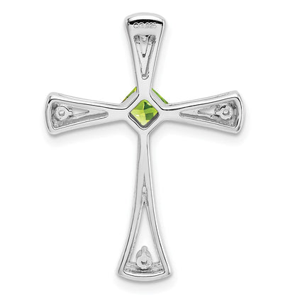 14K Weißgold Peridot und Echt Diamant Kreuz Kette Anhänger