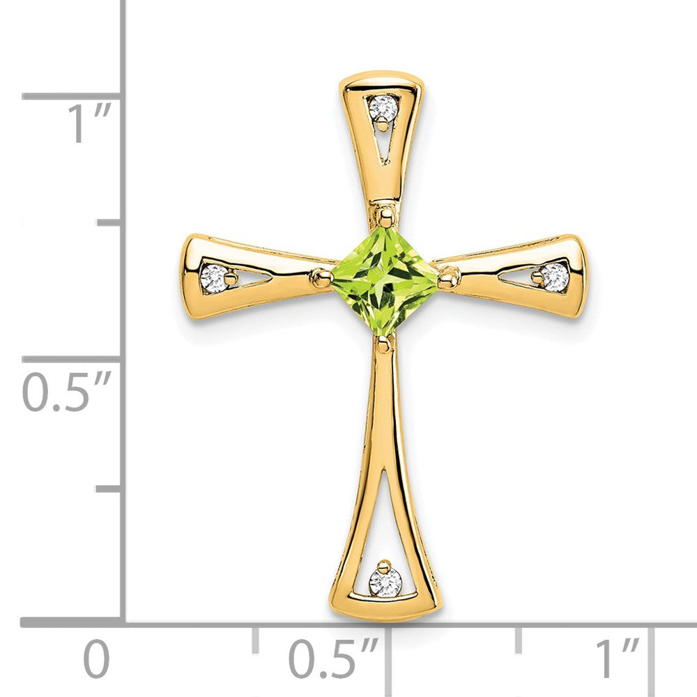 14K Gelbgold Peridot und Echt Diamant Kreuz Kette Anhänger