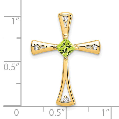 14K Gelbgold Peridot und Echt Diamant Kreuz Kette Anhänger