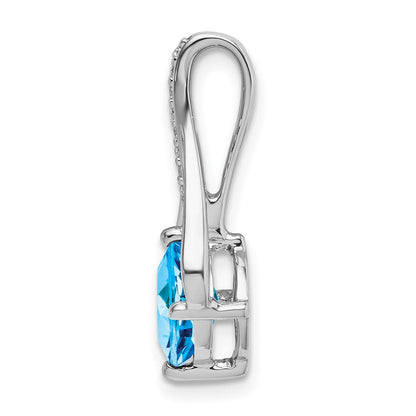 14K Weißgold Anhänger mit Blautopas und echten Diamanten