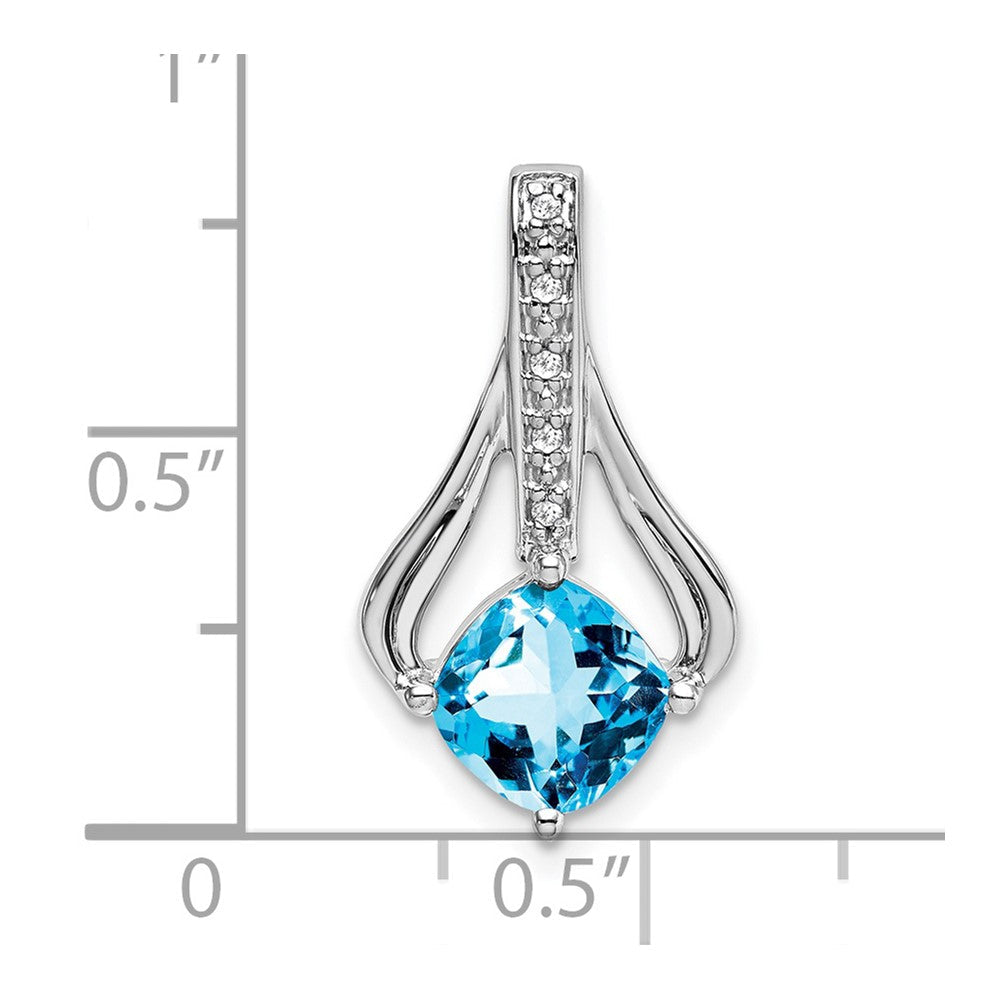 14K Weißgold Anhänger mit Blautopas und echten Diamanten