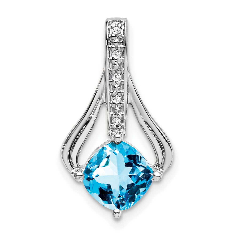 14K Weißgold Anhänger mit Blautopas und echten Diamanten
