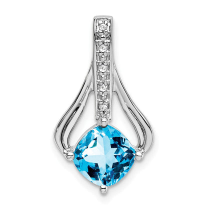 14K Weißgold Anhänger mit Blautopas und echten Diamanten