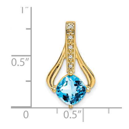 14K Gelbgold Anhänger mit blauem Topas und echten Diamanten
