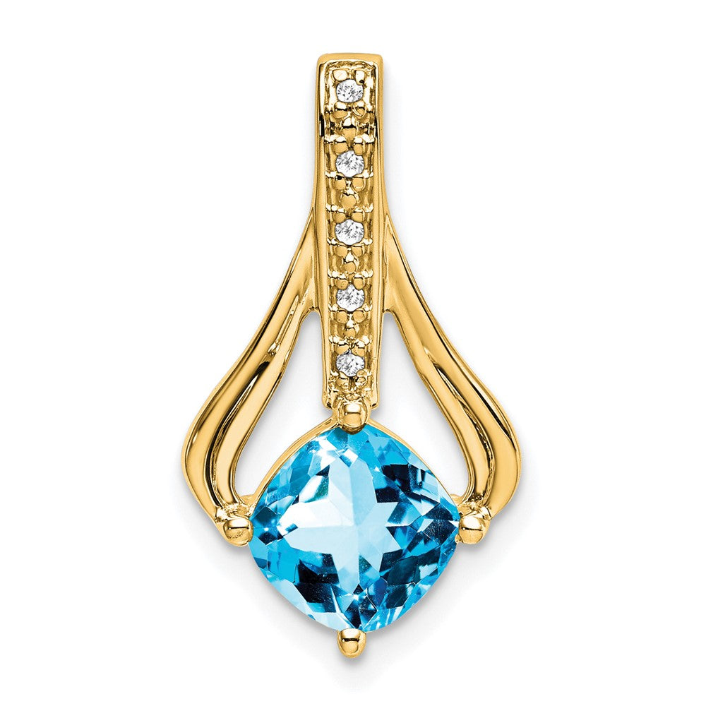 14K Gelbgold Anhänger mit blauem Topas und echten Diamanten