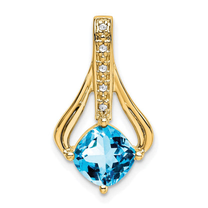 14K Gelbgold Anhänger mit blauem Topas und echten Diamanten
