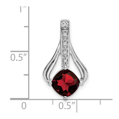 14K Weißgold Anhänger mit Granat und echtem Diamant