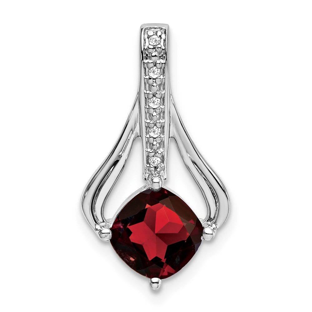 14K Weißgold Anhänger mit Granat und echtem Diamant