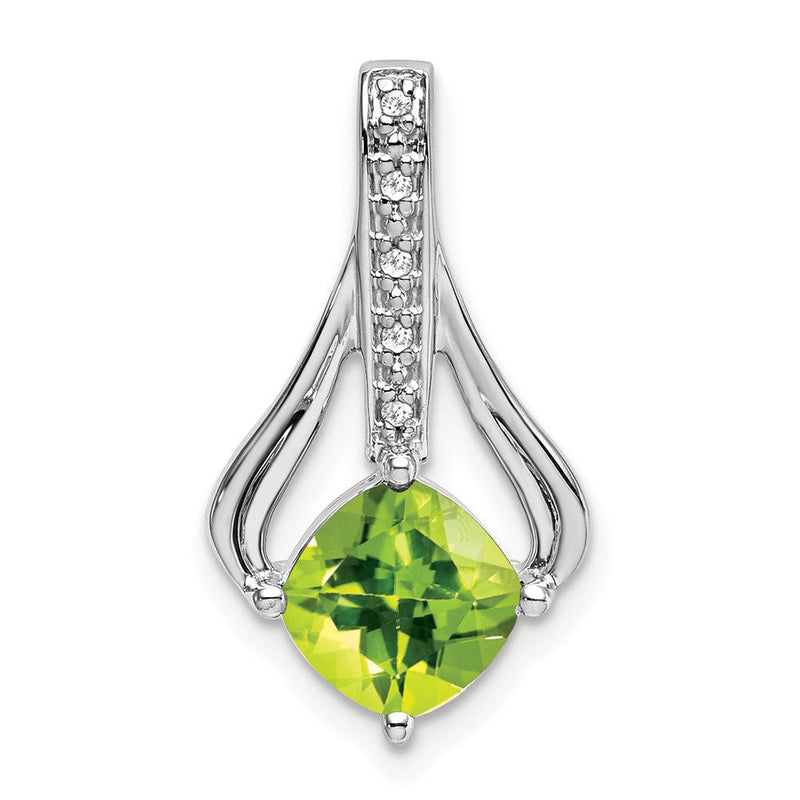 14K Weißgold Anhänger mit Peridot und echten Diamanten