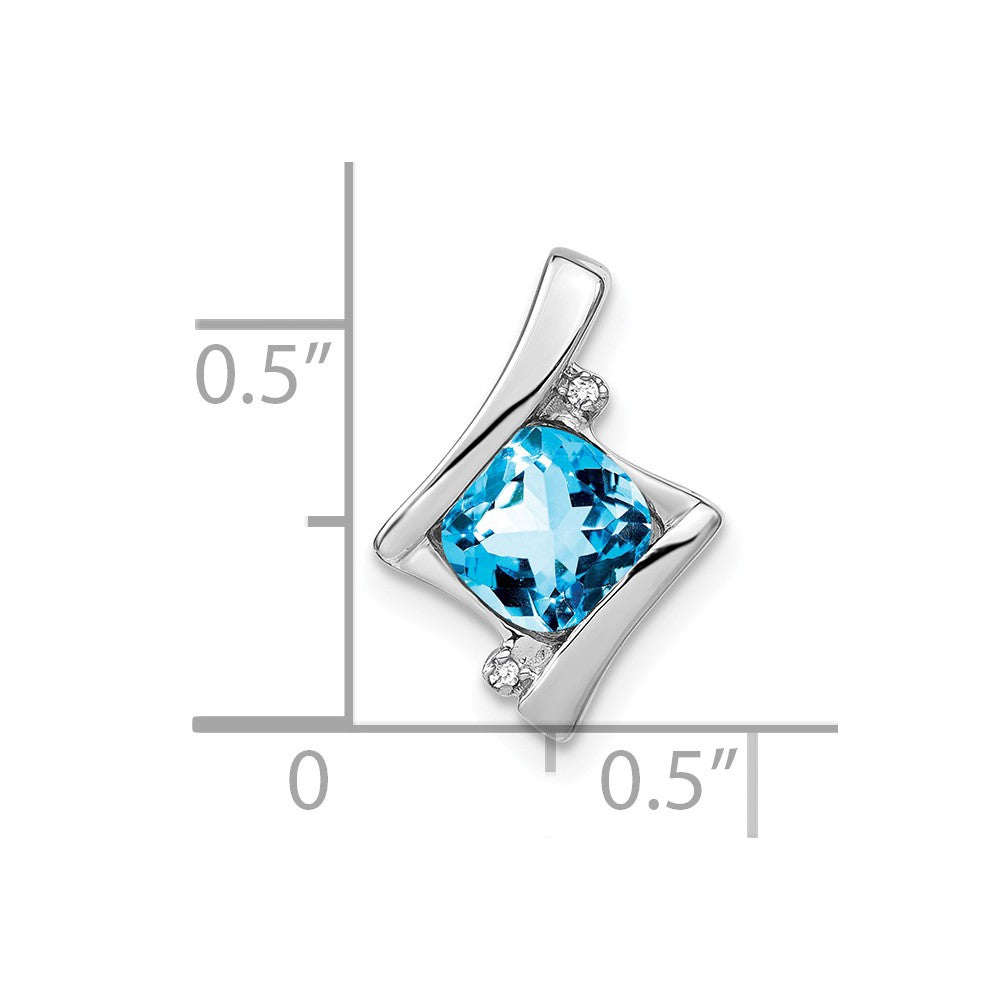 14K Weißgold Anhänger mit Blautopas und echtem Diamant