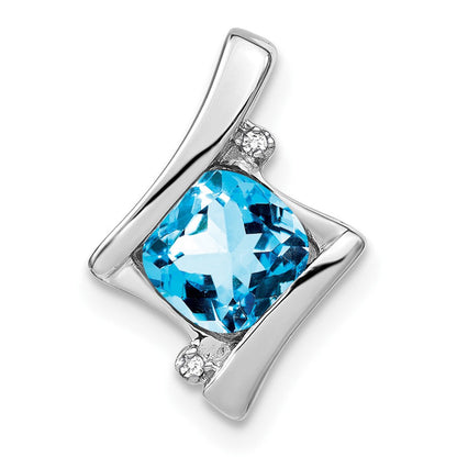 14K Weißgold Anhänger mit Blautopas und echten Diamanten