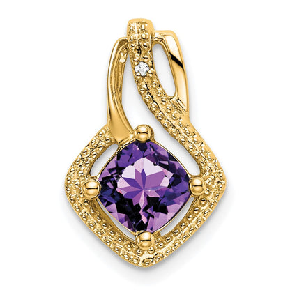 14K Gelbgold Amethyst- und Echt-Diamant-Anhänger