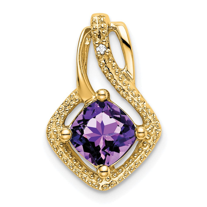 14K Gelbgold Amethyst- und Echt-Diamant-Anhänger