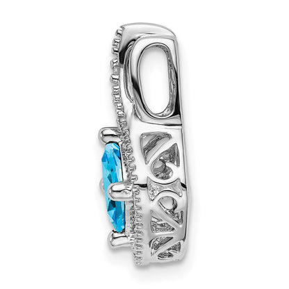 14K Weißgold Anhänger mit blauem Topas und echten Diamanten