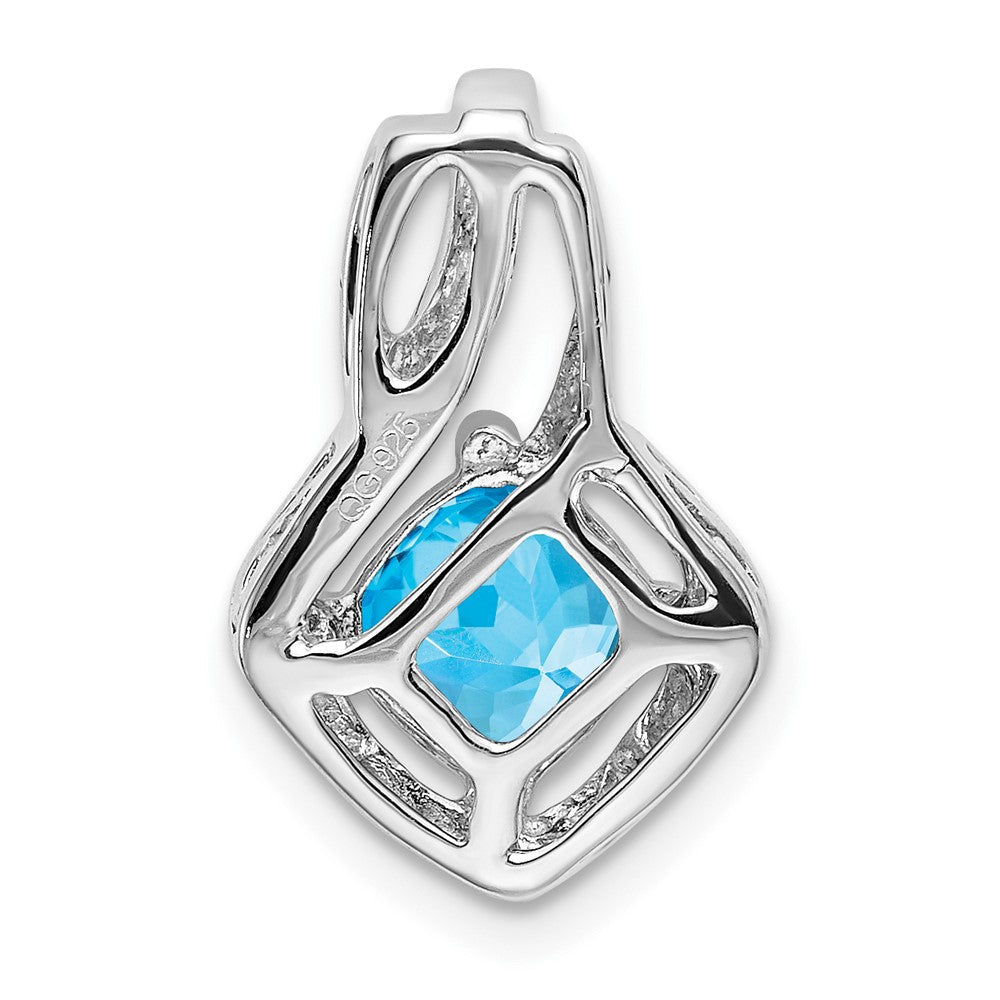 14K Weißgold Anhänger mit blauem Topas und echten Diamanten
