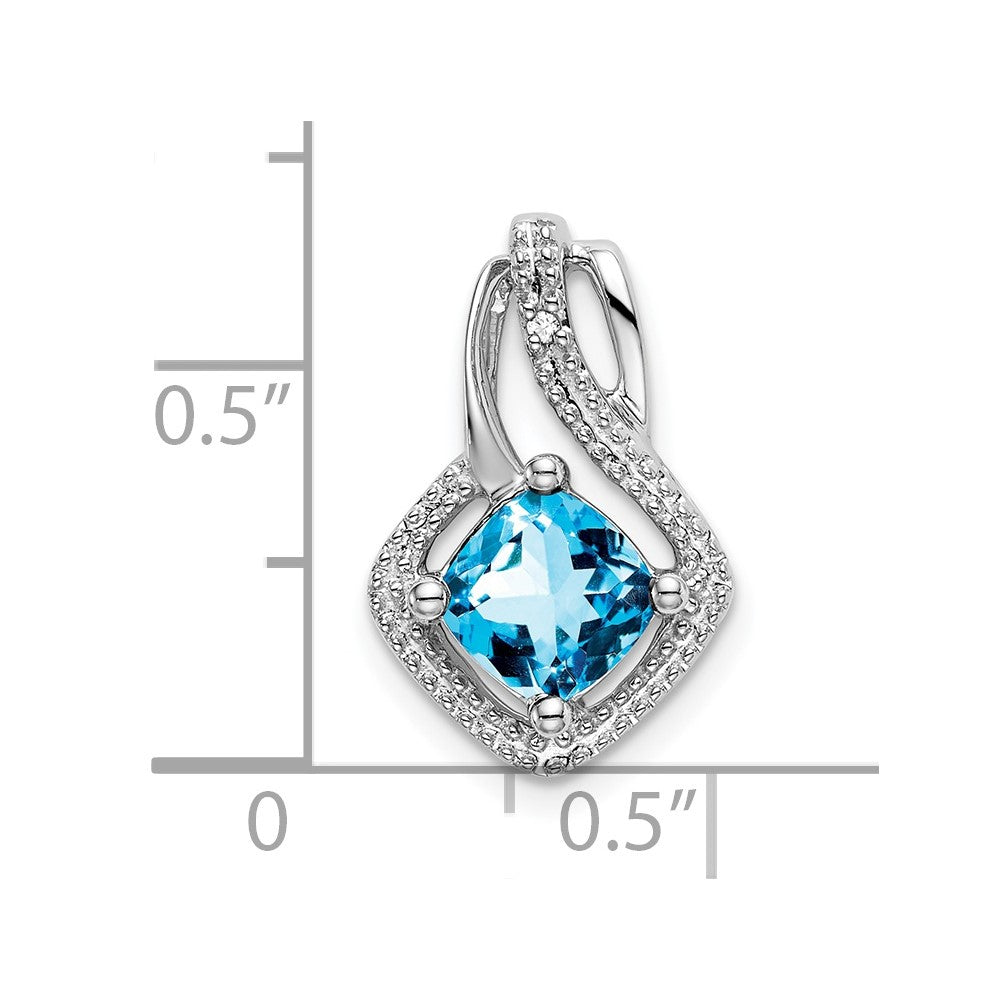 14K Weißgold Anhänger mit blauem Topas und echten Diamanten
