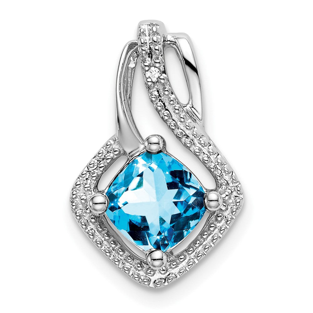 14K Weißgold Anhänger mit blauem Topas und echten Diamanten