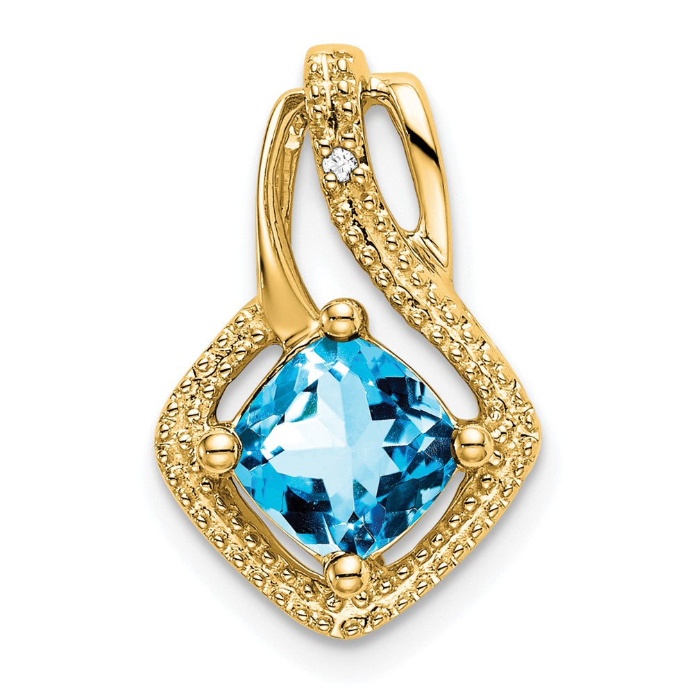 14K Gelbgold Anhänger mit Blautopas und echtem Diamant