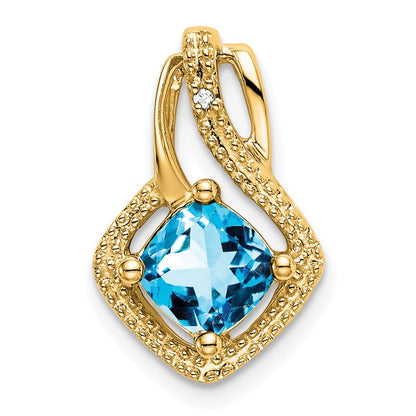 14K Gelbgold Anhänger mit Blautopas und echtem Diamant