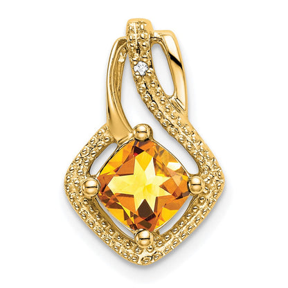 14K Gelbgold Citrin- und Diamant-Anhänger