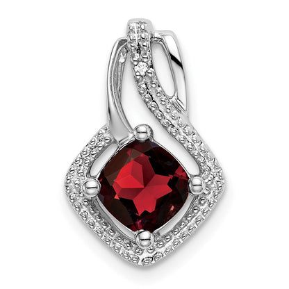 Anhänger mit Granat und echtem Diamant aus 14K Weißgold