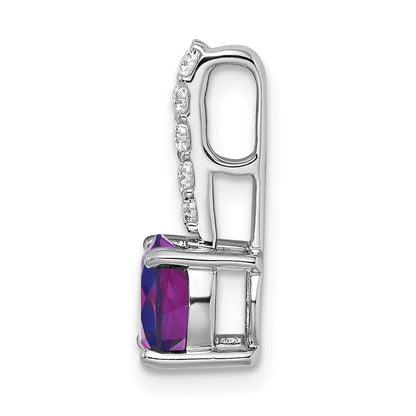 14 Karat Weißgold Anhänger mit rundem Amethyst und echten Diamanten