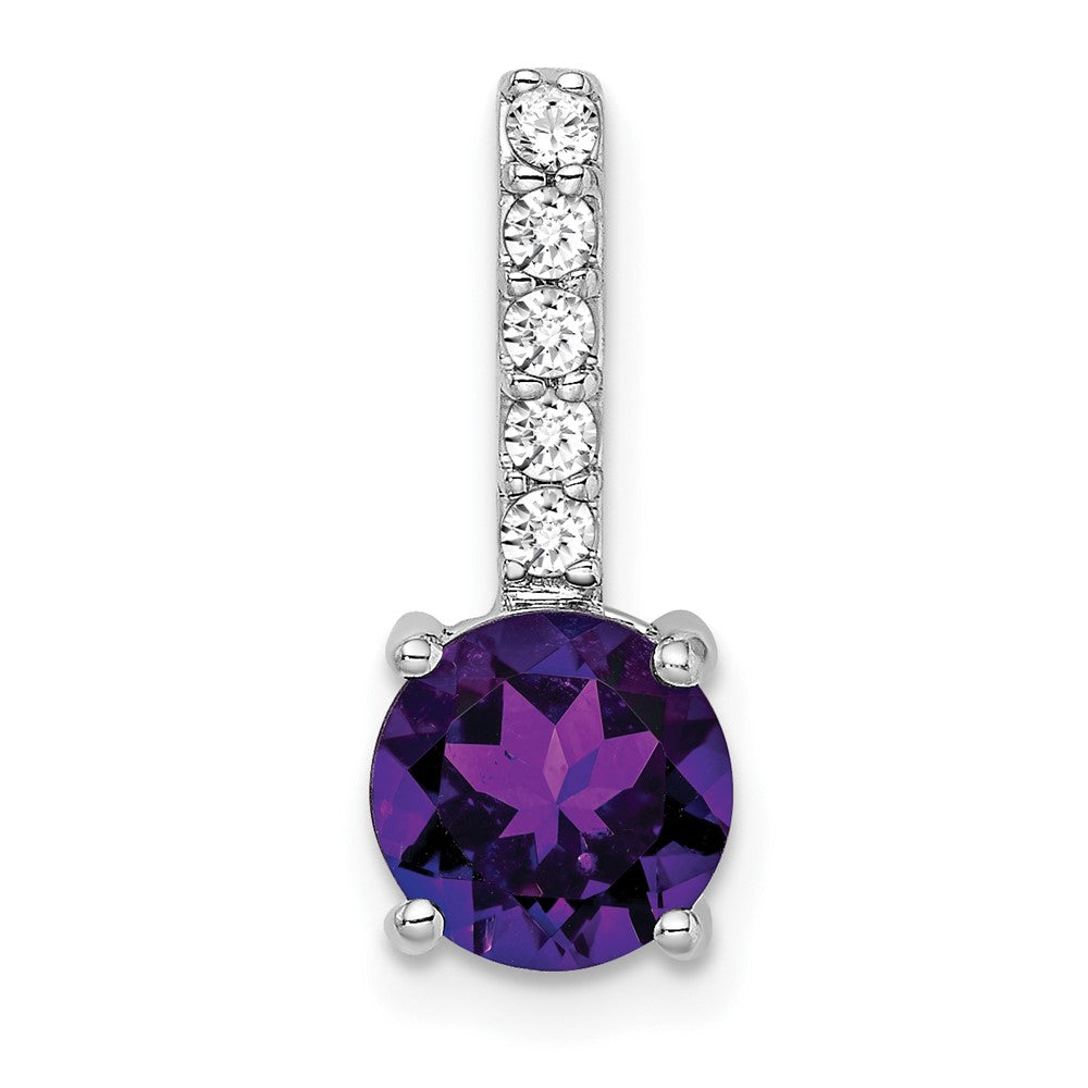 14 Karat Weißgold Anhänger mit rundem Amethyst und echten Diamanten