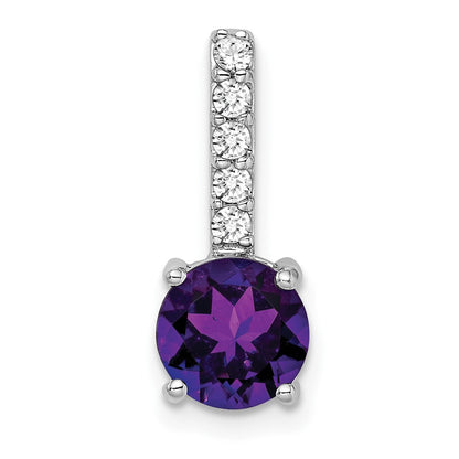 14 Karat Weißgold Anhänger mit rundem Amethyst und echten Diamanten