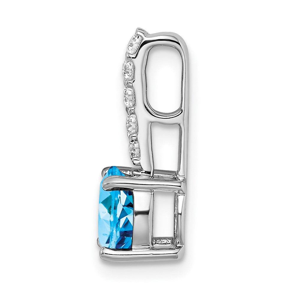 14K Weißgold Anhänger mit rundem blauem Topas und echten Diamanten