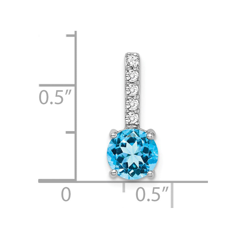 14K Weißgold Anhänger mit rundem blauem Topas und echten Diamanten