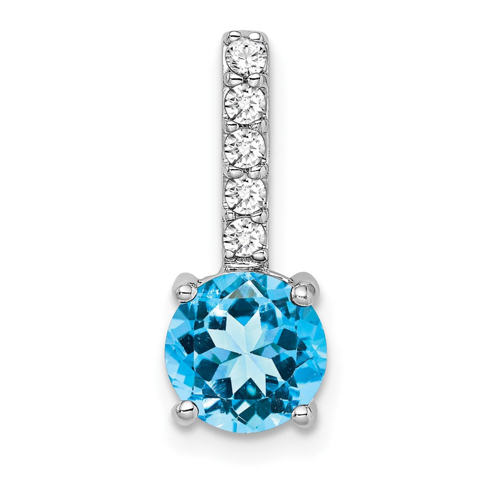 14K Weißgold Anhänger mit rundem blauem Topas und echten Diamanten