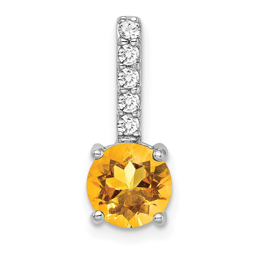 Anhänger aus 14K Weißgold mit rundem Citrin und echten Diamanten