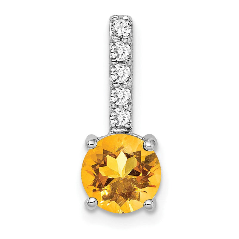 Anhänger aus 14K Weißgold mit rundem Citrin und echten Diamanten