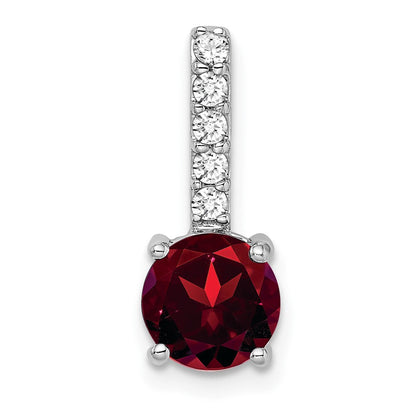 14K Weißgold Anhänger mit rundem Granat und echten Diamanten