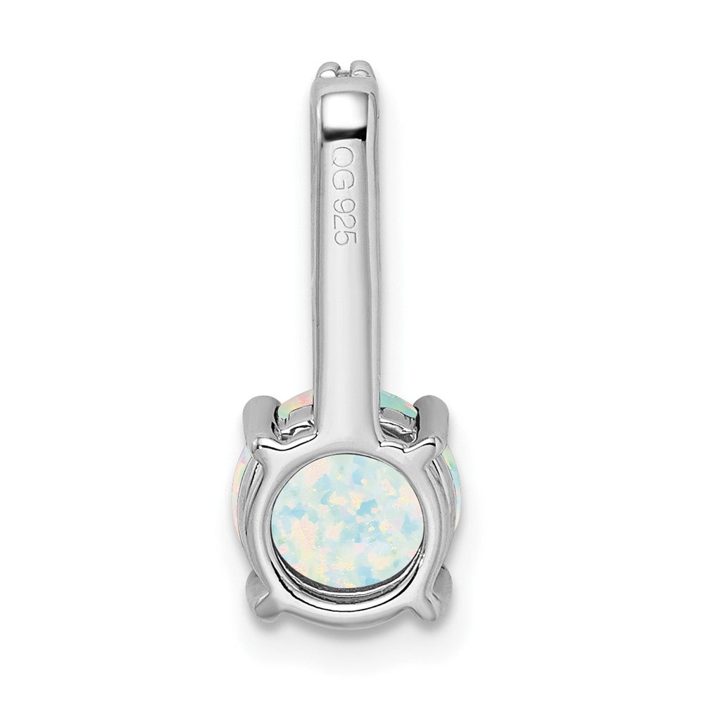 14K Weißgold Anhänger mit rundem synthetischem Opal und echten Diamanten