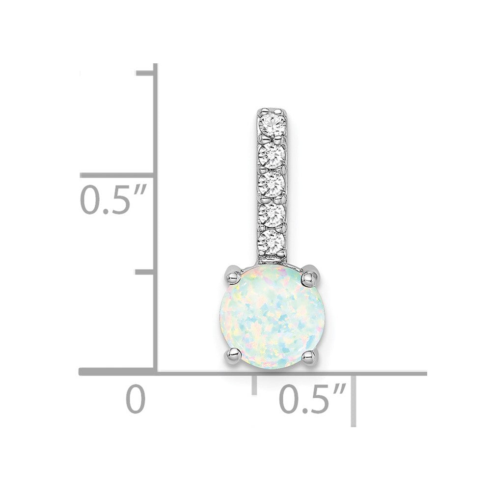 14K Weißgold Anhänger mit rundem synthetischem Opal und echten Diamanten
