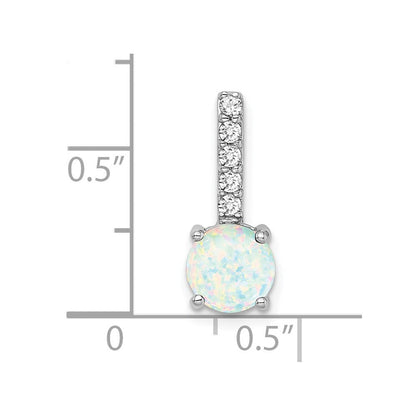 14K Weißgold Anhänger mit rundem synthetischem Opal und echten Diamanten