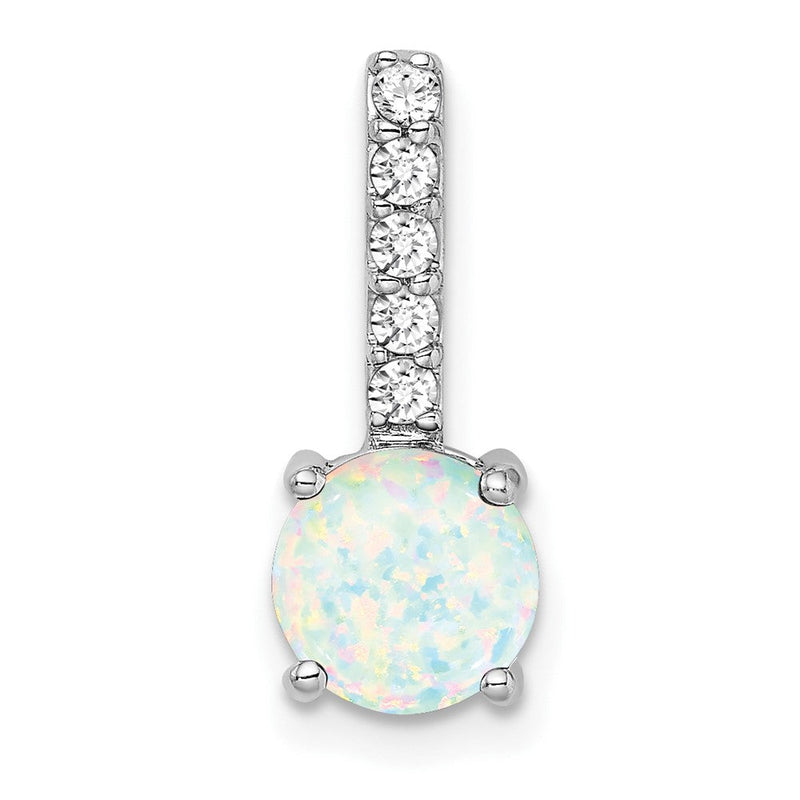 14K Weißgold Anhänger mit rundem synthetischem Opal und echten Diamanten