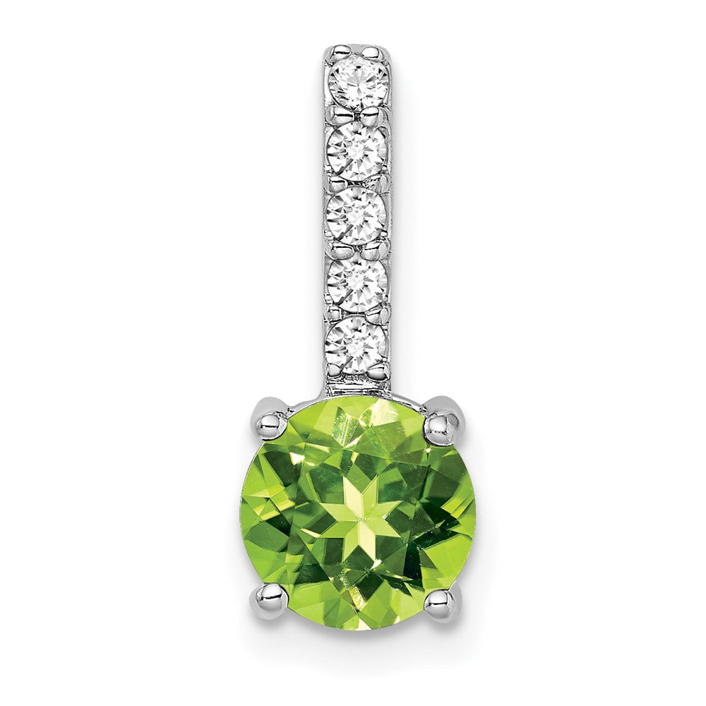14K Weißgold Anhänger mit rundem Peridot und echtem Diamant