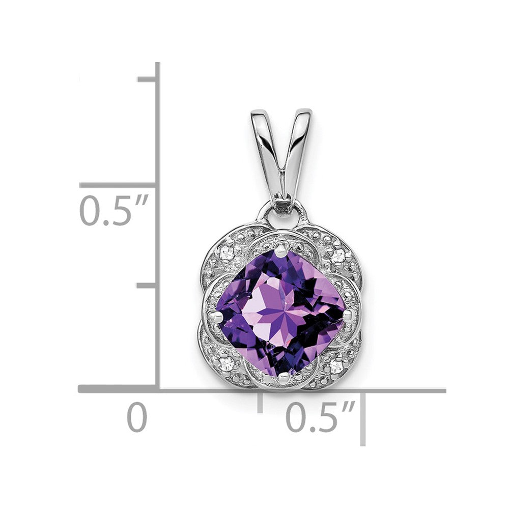 14K Weißgold Kissenschliff-Amethyst- und Echtdiamant-Anhänger