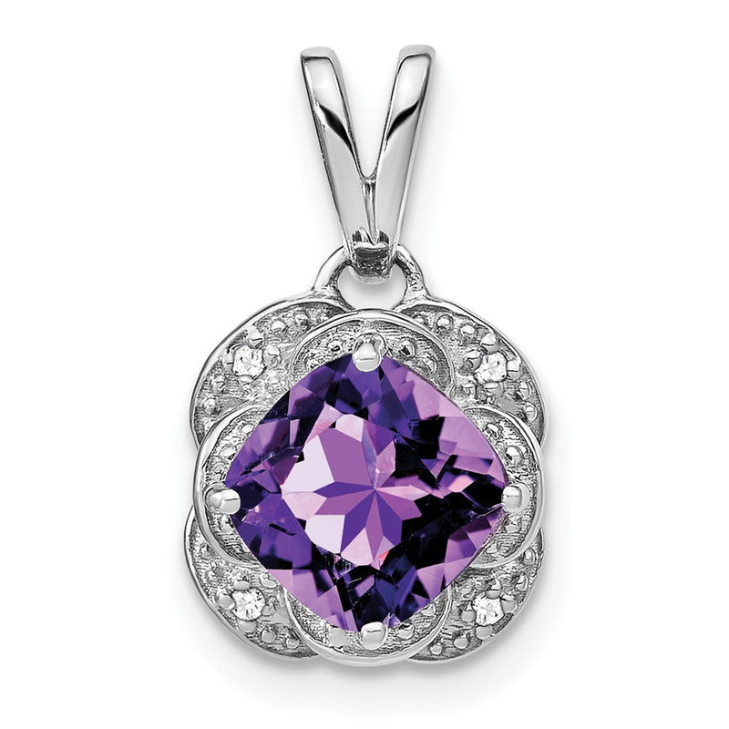 14K Weißgold Kissenschliff-Amethyst- und Echtdiamant-Anhänger