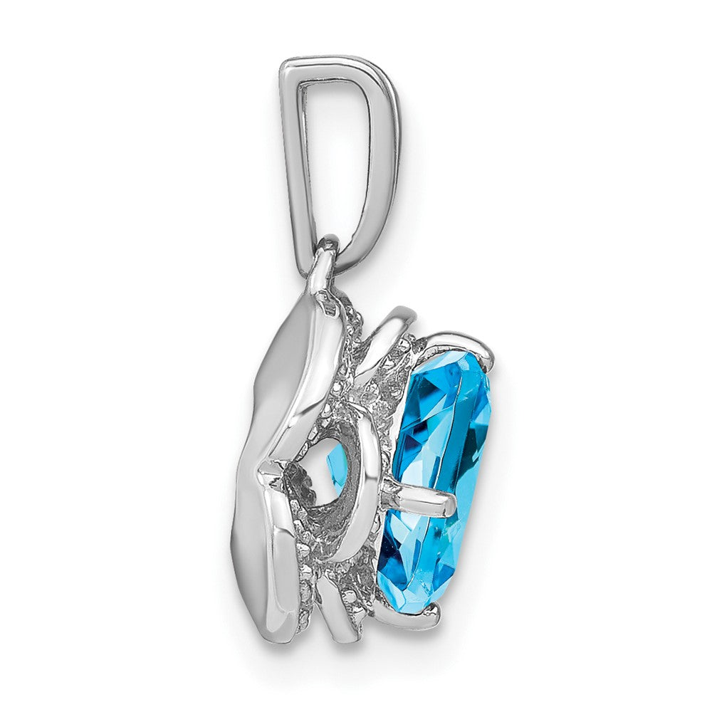 14K Weißgold Anhänger mit Blautopas im Kissenschliff und echten Diamanten