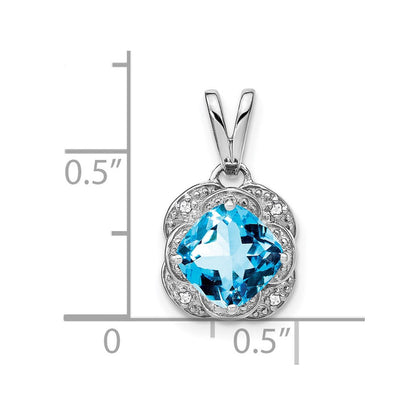 14K Weißgold Anhänger mit Blautopas im Kissenschliff und echten Diamanten