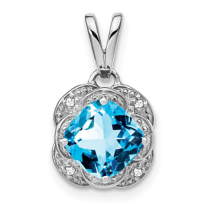 14K Weißgold Anhänger mit Blautopas im Kissenschliff und echten Diamanten